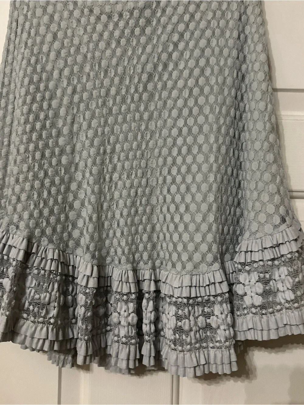 Max Edition Pale Gray Textured Circle Skirt with Ruffled Lace Trim